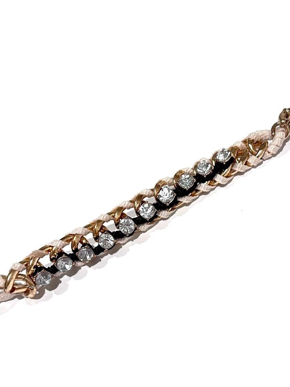 BANANA REPUBLIC Chunky Gold Tone Tweed Wrapped Rhinestone Bracelet NWT